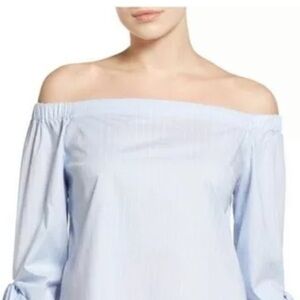 Pinstripe cold shoulder top